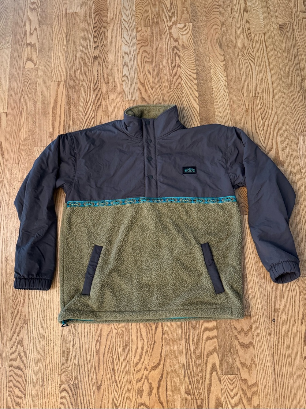 Billabong Vintage Olive Green and Charcoal Mens Fleece Pullover Ski Jacket